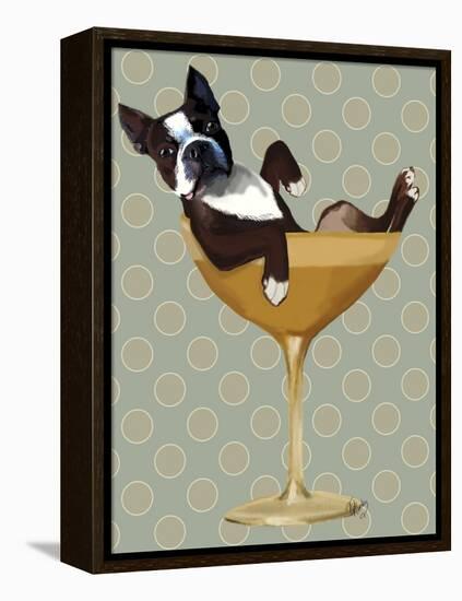 Boston Terrier in Cocktail Glass-Fab Funky-Framed Stretched Canvas