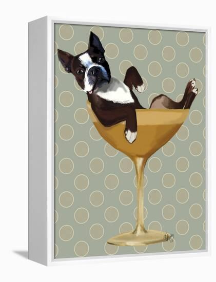 Boston Terrier in Cocktail Glass-Fab Funky-Framed Stretched Canvas