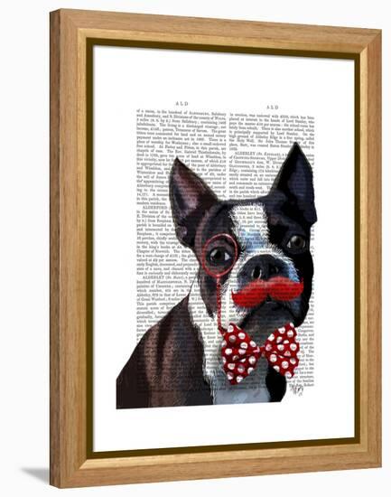 Boston Terrier Portrait with Red Bow Tie and Moustache-Fab Funky-Framed Stretched Canvas