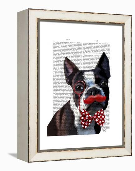 Boston Terrier Portrait with Red Bow Tie and Moustache-Fab Funky-Framed Stretched Canvas