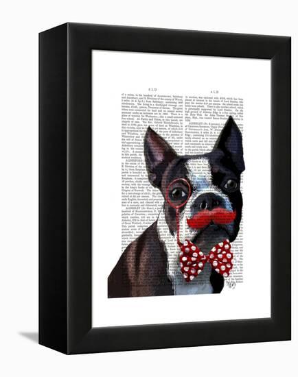 Boston Terrier Portrait with Red Bow Tie and Moustache-Fab Funky-Framed Stretched Canvas