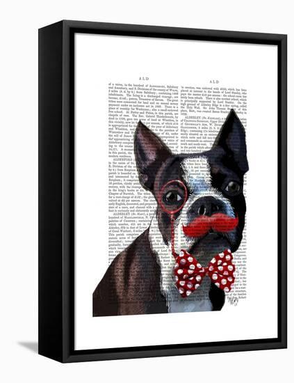 Boston Terrier Portrait with Red Bow Tie and Moustache-Fab Funky-Framed Stretched Canvas