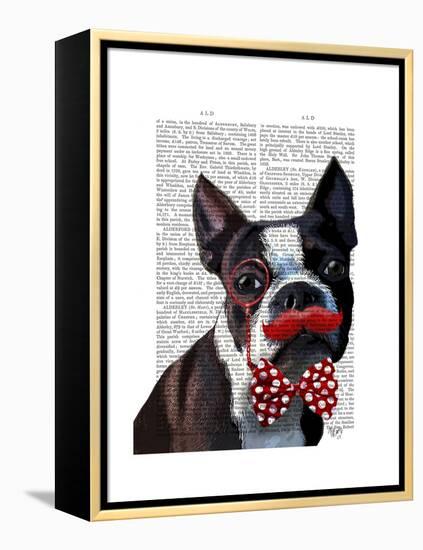 Boston Terrier Portrait with Red Bow Tie and Moustache-Fab Funky-Framed Stretched Canvas