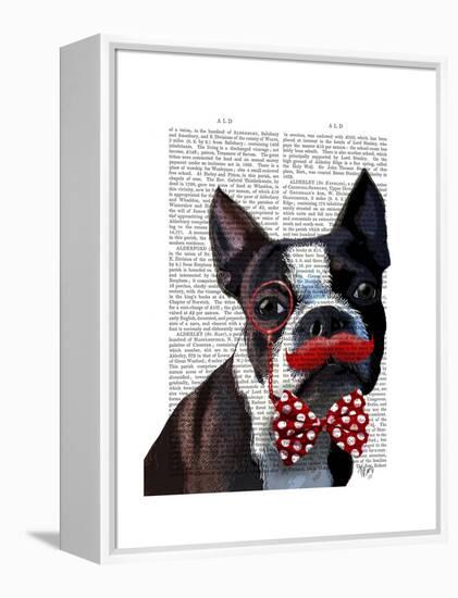 Boston Terrier Portrait with Red Bow Tie and Moustache-Fab Funky-Framed Stretched Canvas