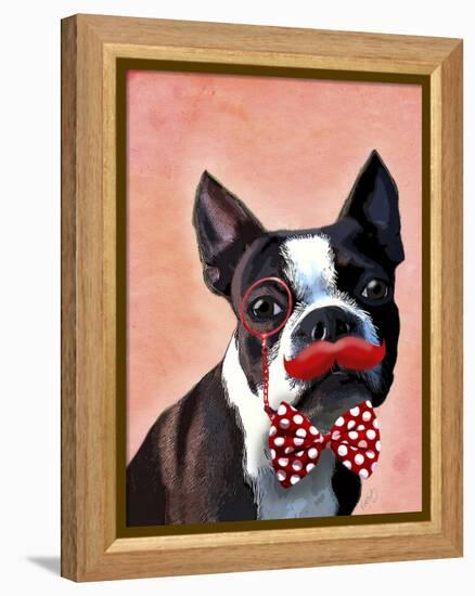 Boston Terrier Portrait with Red Bow Tie and Moustache-Fab Funky-Framed Stretched Canvas