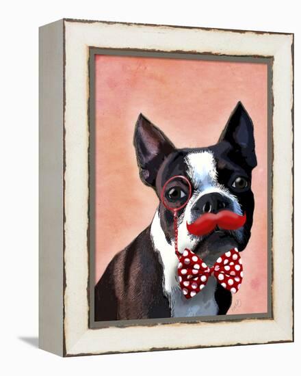 Boston Terrier Portrait with Red Bow Tie and Moustache-Fab Funky-Framed Stretched Canvas