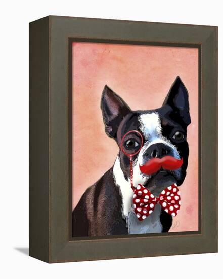 Boston Terrier Portrait with Red Bow Tie and Moustache-Fab Funky-Framed Stretched Canvas