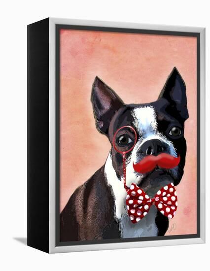 Boston Terrier Portrait with Red Bow Tie and Moustache-Fab Funky-Framed Stretched Canvas