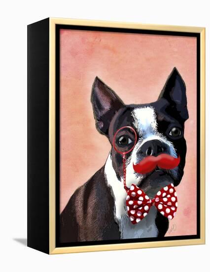 Boston Terrier Portrait with Red Bow Tie and Moustache-Fab Funky-Framed Stretched Canvas