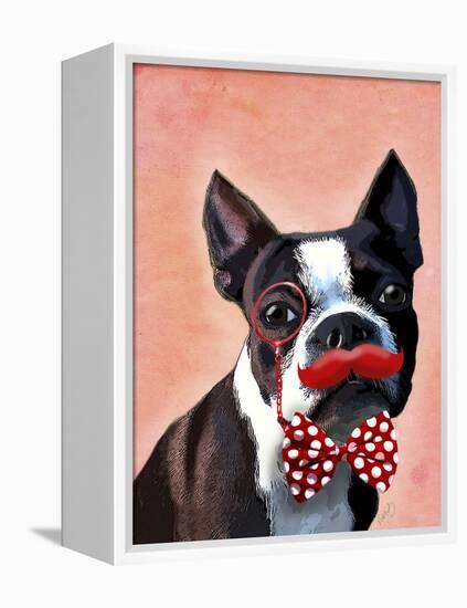 Boston Terrier Portrait with Red Bow Tie and Moustache-Fab Funky-Framed Stretched Canvas