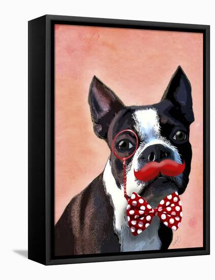 Boston Terrier Portrait with Red Bow Tie and Moustache-Fab Funky-Framed Stretched Canvas