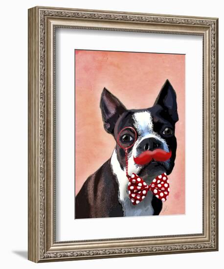 Boston Terrier Portrait with Red Bow Tie and Moustache-Fab Funky-Framed Premium Giclee Print