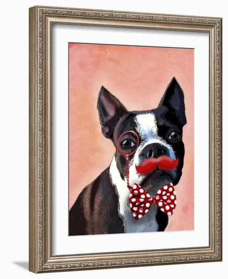 Boston Terrier Portrait with Red Bow Tie and Moustache-Fab Funky-Framed Art Print