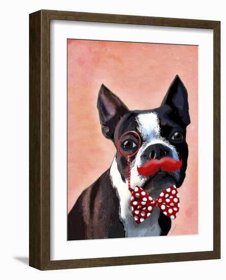 Boston Terrier Portrait with Red Bow Tie and Moustache-Fab Funky-Framed Art Print