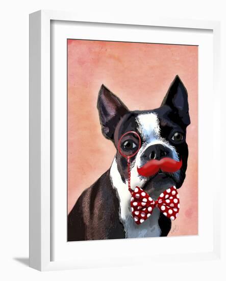 Boston Terrier Portrait with Red Bow Tie and Moustache-Fab Funky-Framed Art Print