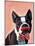 Boston Terrier Portrait with Red Bow Tie and Moustache-Fab Funky-Mounted Art Print