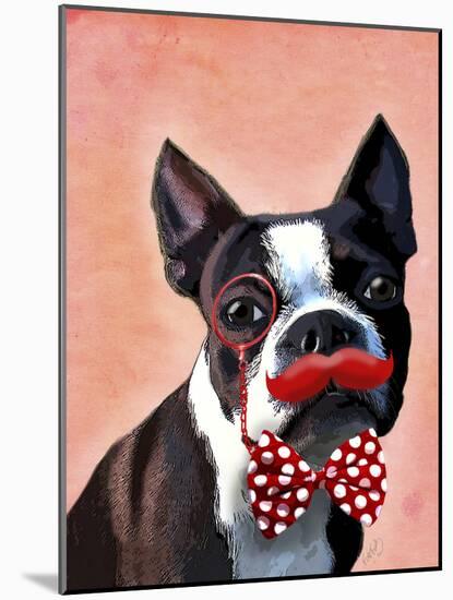 Boston Terrier Portrait with Red Bow Tie and Moustache-Fab Funky-Mounted Art Print