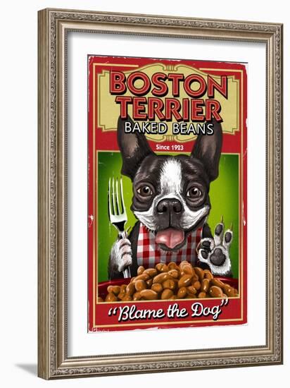 Boston Terrier - Retro Baked Beans Ad-Lantern Press-Framed Art Print