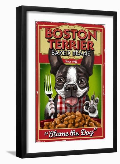 Boston Terrier - Retro Baked Beans Ad-Lantern Press-Framed Art Print