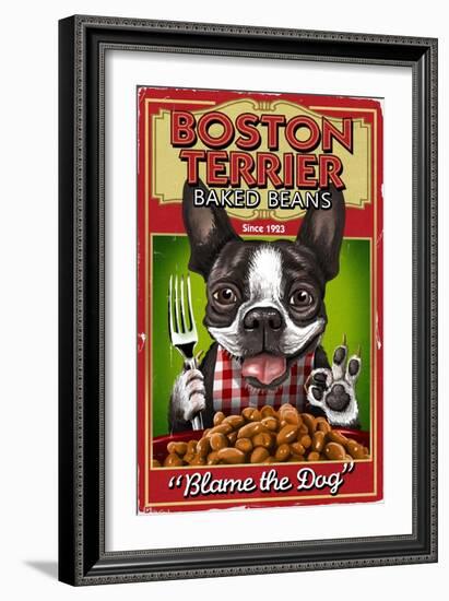 Boston Terrier - Retro Baked Beans Ad-Lantern Press-Framed Art Print