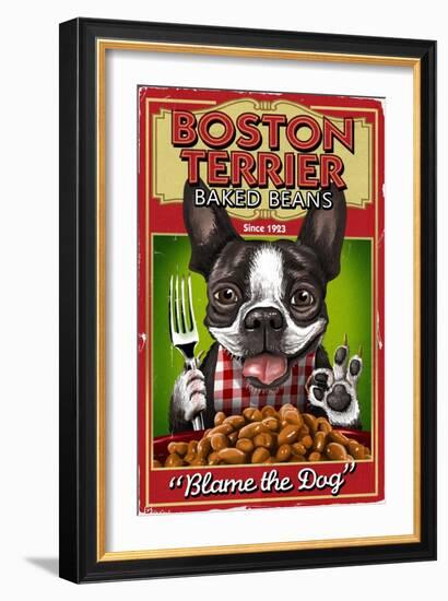 Boston Terrier - Retro Baked Beans Ad-Lantern Press-Framed Art Print