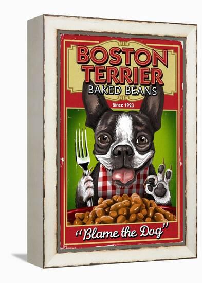 Boston Terrier - Retro Baked Beans Ad-Lantern Press-Framed Stretched Canvas
