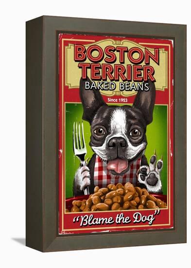 Boston Terrier - Retro Baked Beans Ad-Lantern Press-Framed Stretched Canvas