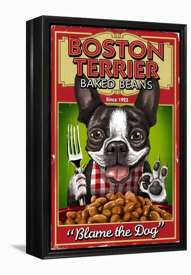 Boston Terrier - Retro Baked Beans Ad-Lantern Press-Framed Stretched Canvas