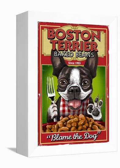 Boston Terrier - Retro Baked Beans Ad-Lantern Press-Framed Stretched Canvas