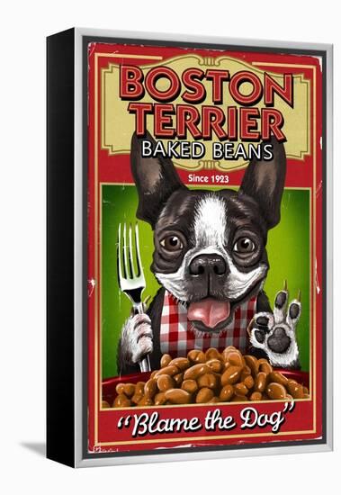 Boston Terrier - Retro Baked Beans Ad-Lantern Press-Framed Stretched Canvas