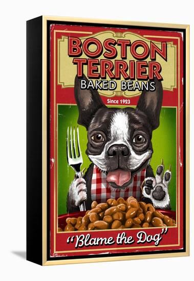 Boston Terrier - Retro Baked Beans Ad-Lantern Press-Framed Stretched Canvas