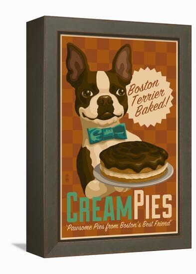 Boston Terrier - Retro Cream Pie Ad-Lantern Press-Framed Stretched Canvas