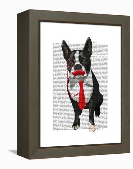 Boston Terrier with Red Tie and Moustache-Fab Funky-Framed Stretched Canvas