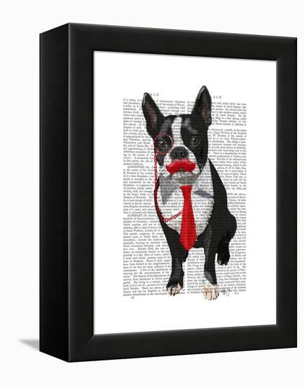 Boston Terrier with Red Tie and Moustache-Fab Funky-Framed Stretched Canvas