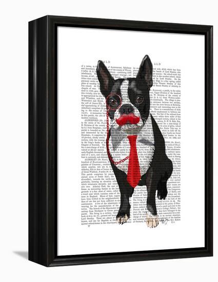 Boston Terrier with Red Tie and Moustache-Fab Funky-Framed Stretched Canvas