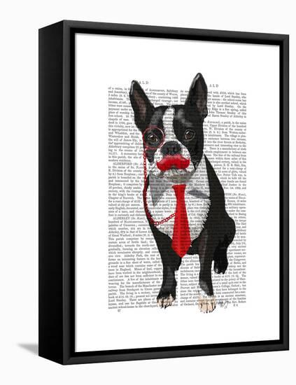 Boston Terrier with Red Tie and Moustache-Fab Funky-Framed Stretched Canvas