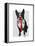 Boston Terrier with Red Tie and Moustache-Fab Funky-Framed Stretched Canvas