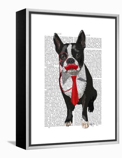 Boston Terrier with Red Tie and Moustache-Fab Funky-Framed Stretched Canvas