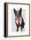 Boston Terrier with Red Tie and Moustache-Fab Funky-Framed Stretched Canvas