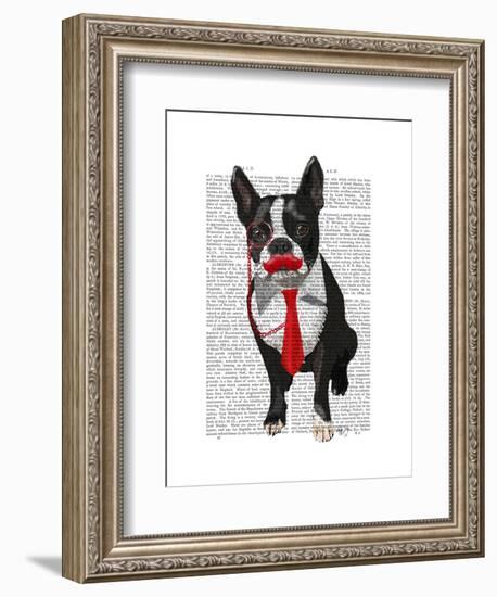 Boston Terrier with Red Tie and Moustache-Fab Funky-Framed Premium Giclee Print