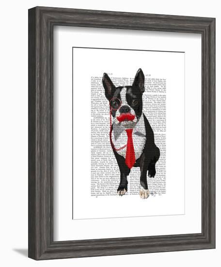 Boston Terrier with Red Tie and Moustache-Fab Funky-Framed Premium Giclee Print