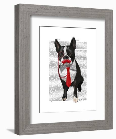 Boston Terrier with Red Tie and Moustache-Fab Funky-Framed Premium Giclee Print