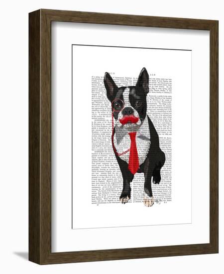 Boston Terrier with Red Tie and Moustache-Fab Funky-Framed Premium Giclee Print