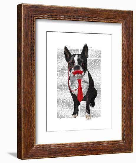 Boston Terrier with Red Tie and Moustache-Fab Funky-Framed Premium Giclee Print