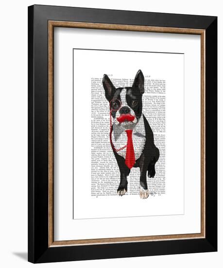 Boston Terrier with Red Tie and Moustache-Fab Funky-Framed Premium Giclee Print