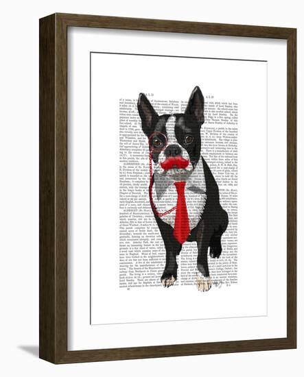 Boston Terrier with Red Tie and Moustache-Fab Funky-Framed Art Print