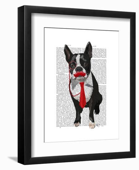 Boston Terrier with Red Tie and Moustache-Fab Funky-Framed Art Print