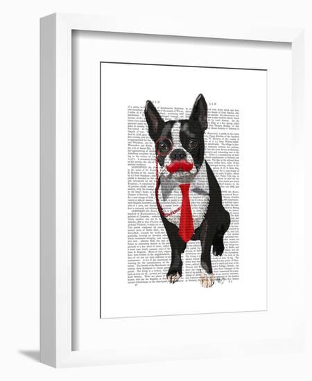 Boston Terrier with Red Tie and Moustache-Fab Funky-Framed Art Print