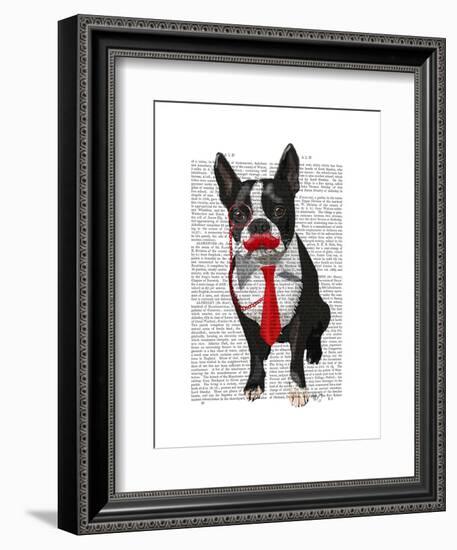 Boston Terrier with Red Tie and Moustache-Fab Funky-Framed Art Print