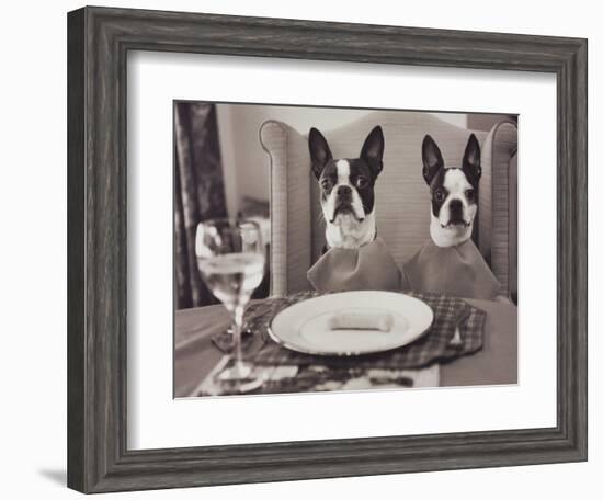 Boston Terriers Dining-Theo Westenberger-Framed Art Print